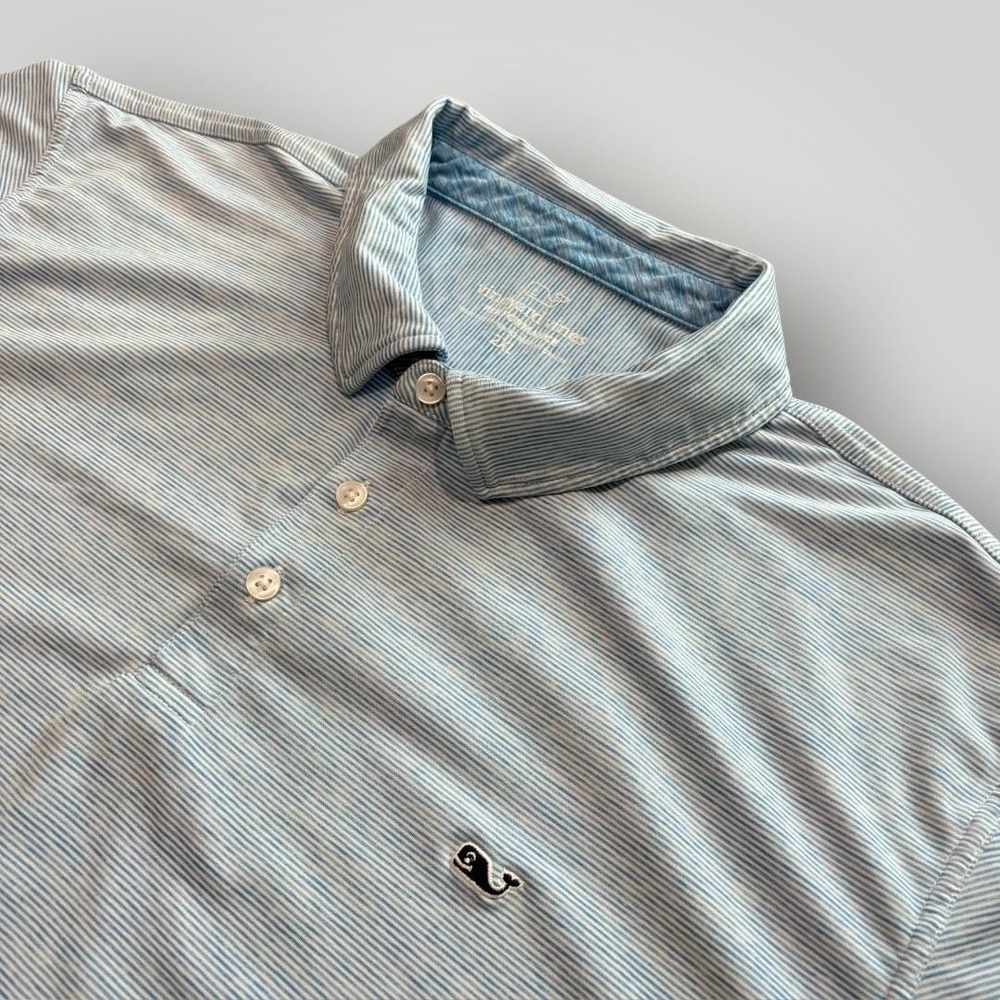 Vineyard Vines Polo Shirt Mens 2XL Blue Striped Performance Golf Stretch